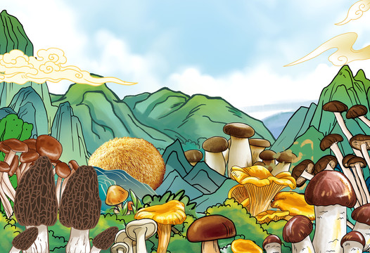 山珍菌菇插畫