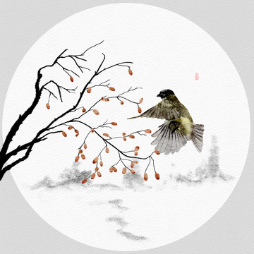 水墨飛鳥