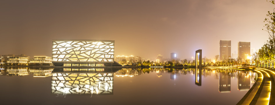 杭州临平大剧院夜景全景高清图