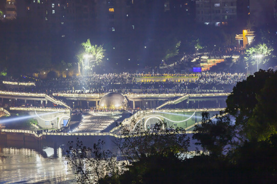 宜宾三江汇流地标广场夜景