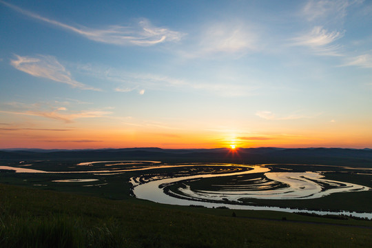 河流湿地日落夕阳