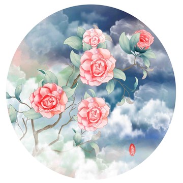 水彩山茶花插畫
