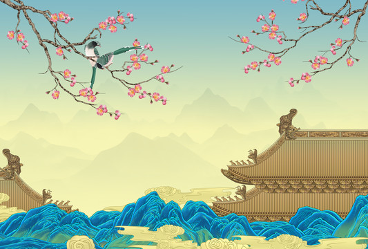 皇宮花鳥背景墻