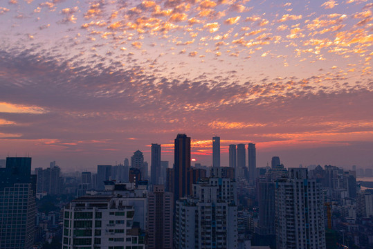 厦门城市日落火烧云景观