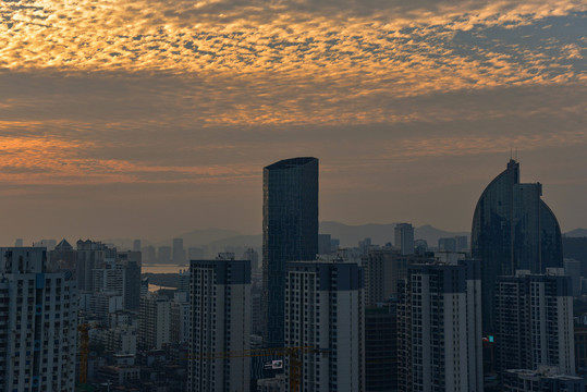 厦门城市建筑黄昏景观