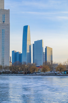 天津海河城市建筑冬季风光