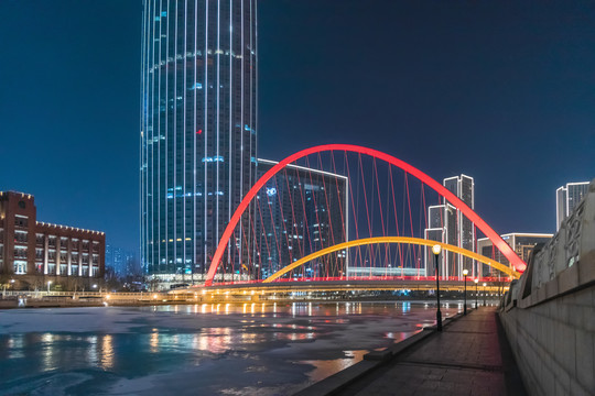 天津建筑大沽桥冬季夜景风光