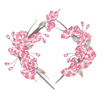 春日櫻花邊框花枝樹枝粉色方形