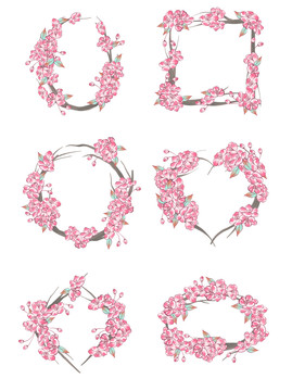 粉色唯美樱花树枝花边框合集