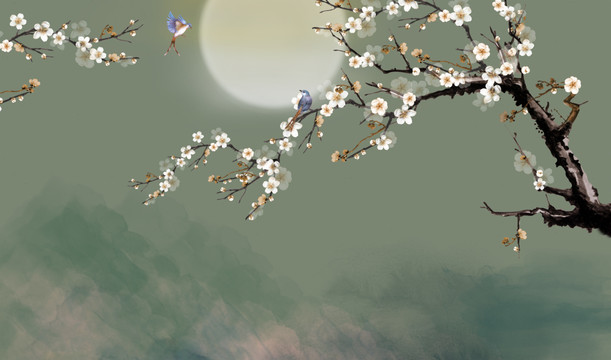 水墨梅花壁畫