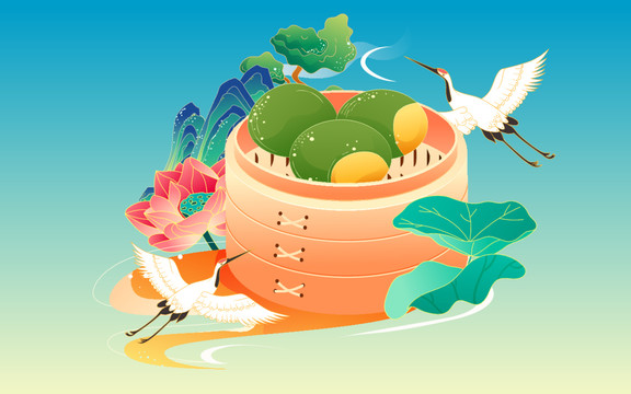 國潮清明節(jié)中國風(fēng)春天美食插畫