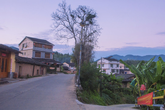 乡村道路傍晚风景