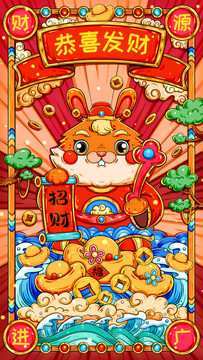 國(guó)潮兔年恭喜發(fā)財(cái)財(cái)神兔插畫