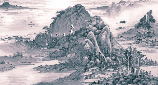 仿古山水畫高清圖