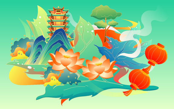 清明節(jié)國潮青團(tuán)美食寒食節(jié)插畫