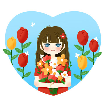抱著花束的女孩
