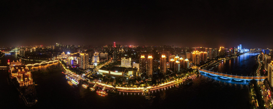 福建福州城市夜景全景图航拍