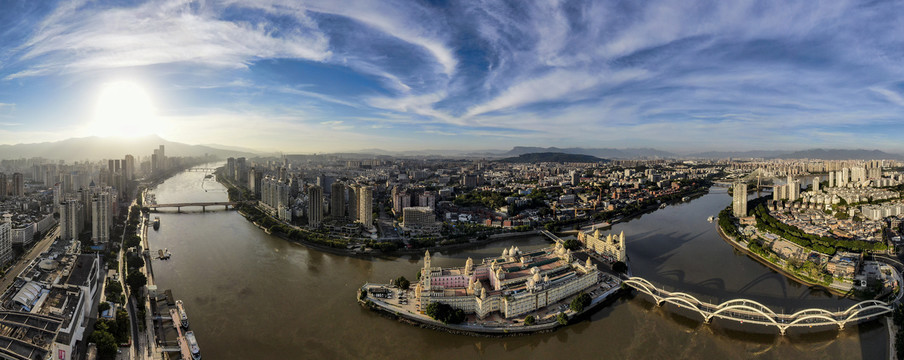 福建福州城市风光全景图航拍