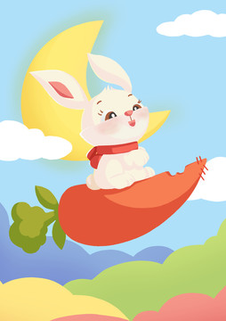 飛向天空的小兔子壁紙背景插畫