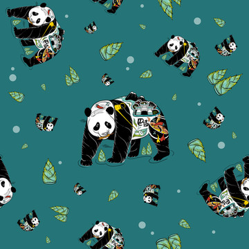 熊猫无缝拼接四方连续插画