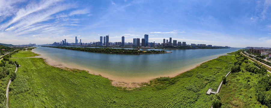 长沙湘江橘子洲岳麓山全景图