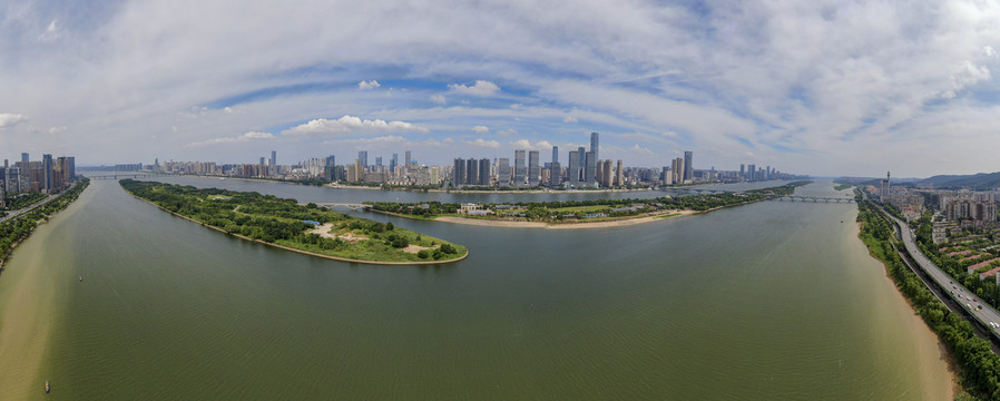 长沙湘江橘子洲岳麓山全景图