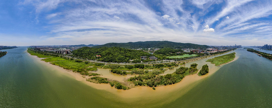 长沙湘江橘子洲岳麓山全景图