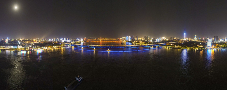 武汉城市夜景全景图航拍