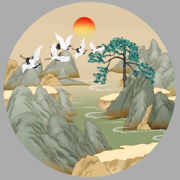 國潮山水插畫