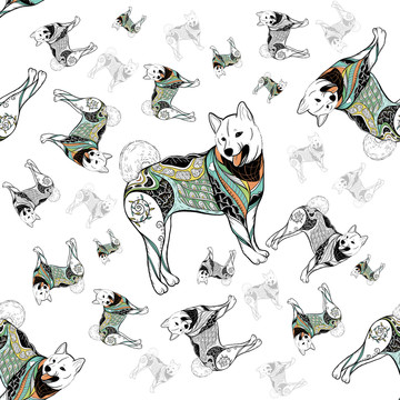 手繪狗狗無縫拼接四方連續(xù)插畫