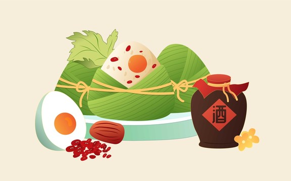 中国风粽子美食包装插画