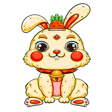 國(guó)潮可愛坐著的兔子元素