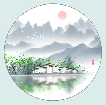 圆形山水画