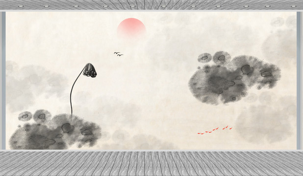 荷花背景墻