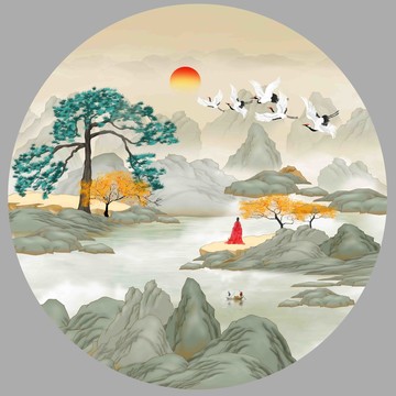迎客松山水畫