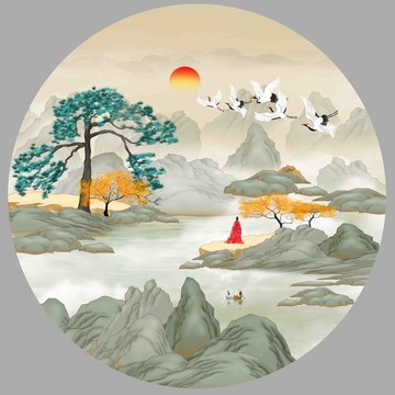 迎客松山水画