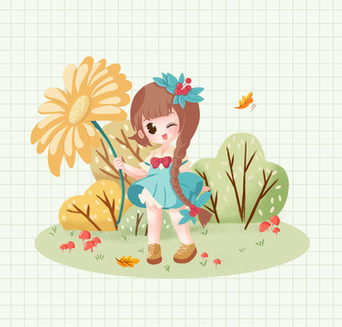 女孩春季可愛插畫