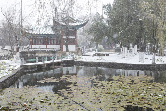 昆明大观公园不系舟石舫雪景