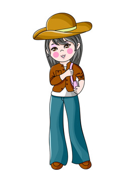 Q版卡通女孩穿搭插畫