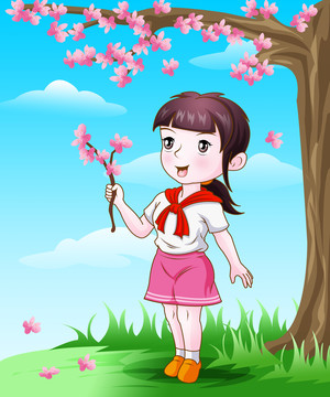 桃花姑娘卡通插畫