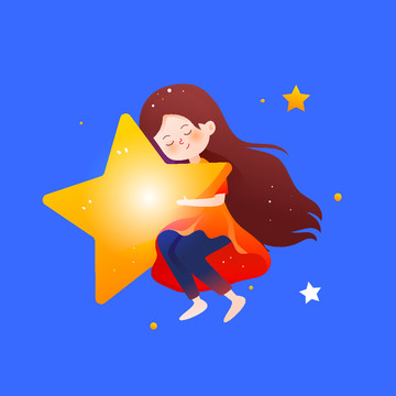 抱著星星女孩世界自閉癥日插畫