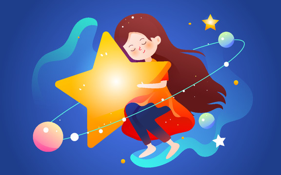 抱著星星女孩世界自閉癥日插畫