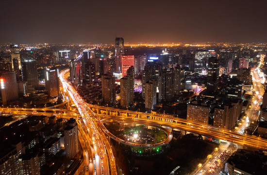 上海长宁区虹桥商圈航拍夜景