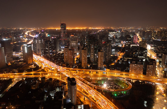 上海长宁区虹桥商圈航拍夜景