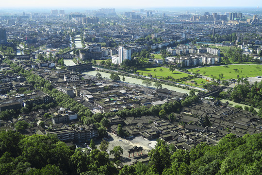 都江堰灌县古镇全景