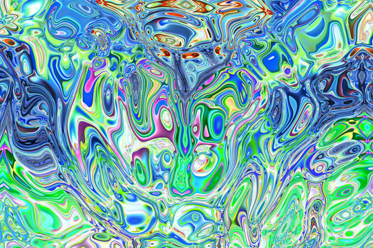 蓝绿流体抽象画