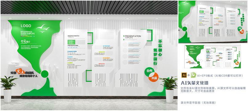 绿色清新企业发展历程文化墙