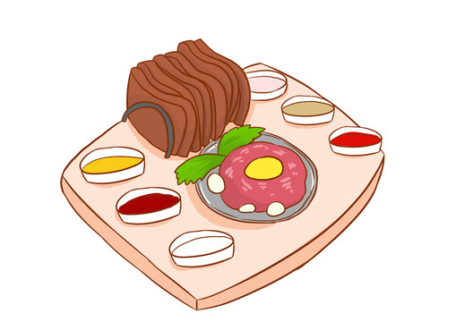 韃靼生牛肉手繪插畫