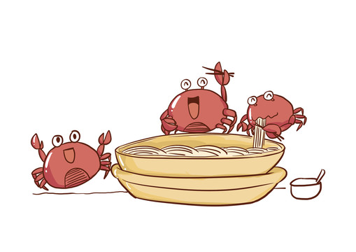 河蟹手搟面手繪插畫