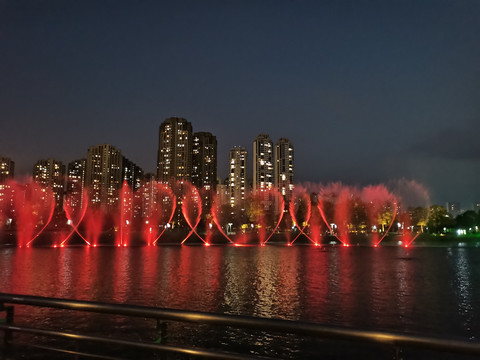 梅溪湖城市夜景音乐喷泉